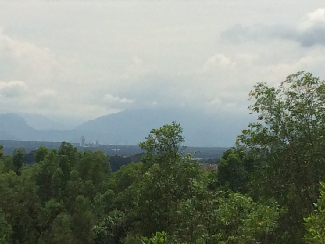 Gunung Bujang Melaka, with its peak shrouded in clouds